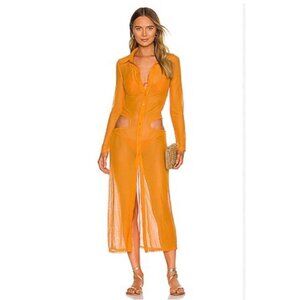 Camila Coelho Gigi Maxi Dress Swim Coverup Sheer Cutout Sz Medium Orange Revolve